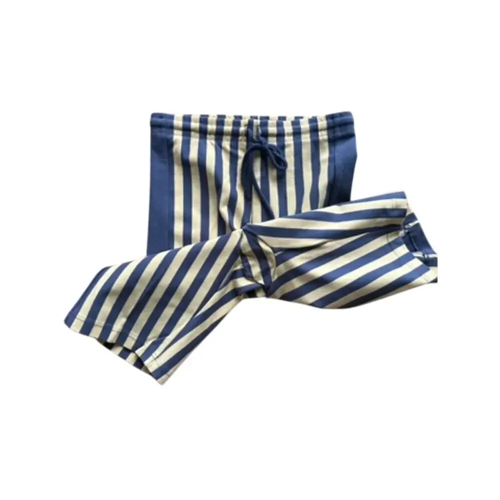 Vintage 80s 90s Marika Blue Striped Coolmax Drawstring Bike Shorts High Waist M